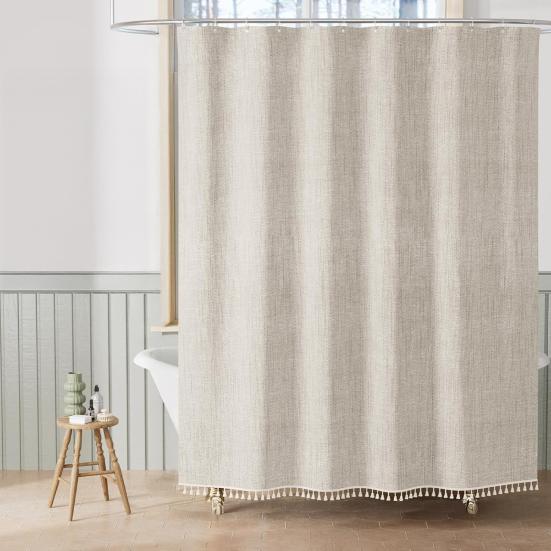 Бохо шторка для душа с кисточками, шторка для душа в стиле фермерского дома с бахромой, занавеска для ванной с люверсами и крючками для дома, автодома, декора ванной комнаты