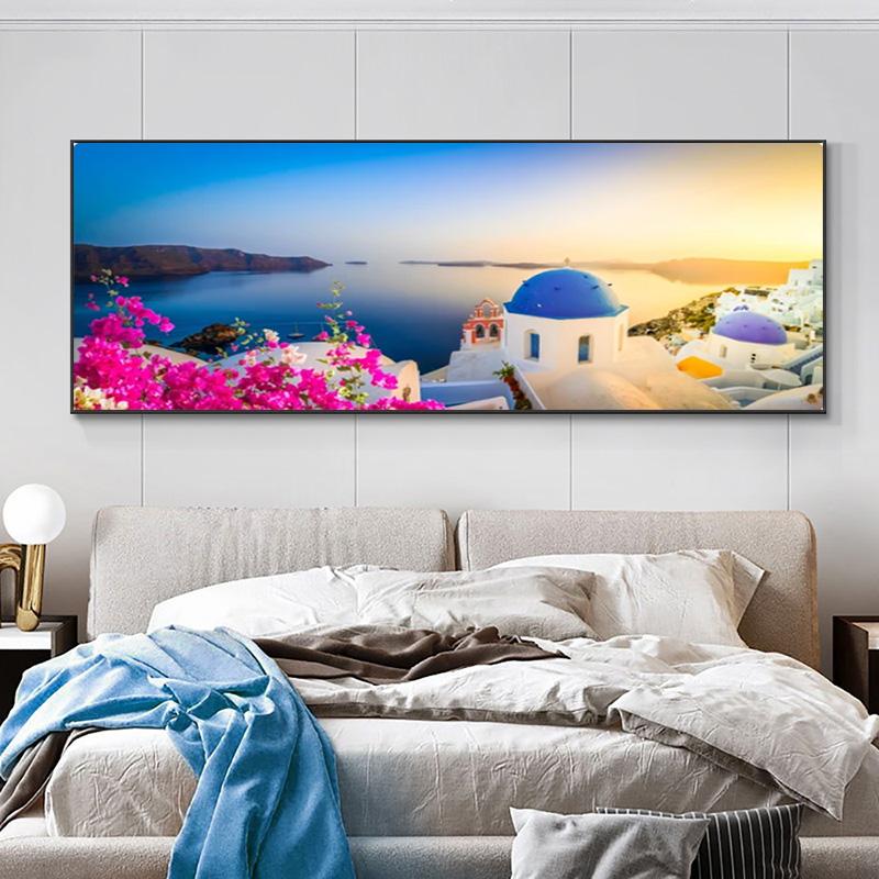 Greek Village Posters Santorini Landscape Painting Canvas Prints Wall Art Pictures for Living Room Sunset Sea Cuadro No Frame