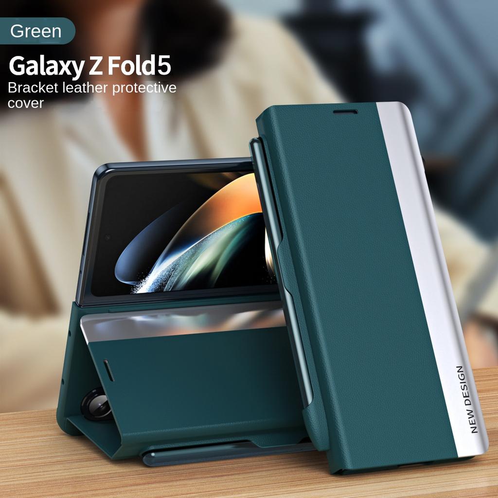 Electroplating Holder Pen Slot Tape Phone Case for Samsung Galaxy Z Fold 6 5 4 3 Fold6 Fold5 Fold4 Fold3 Magnetic Leather Cover