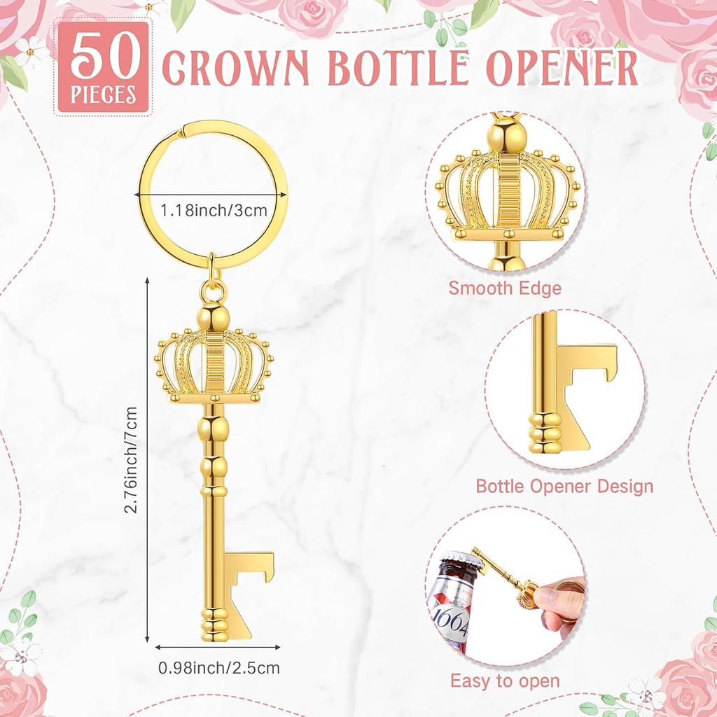 50 Наборов Открывалок для Бутылок на Детский Праздник Включены Брелок-Открывалка Брелок с Подвесками-Коронами Карточки «Спасибо» Мешочки из Органзы Подарки-Сувениры на Детский Праздник