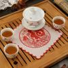 Cultural Chinese Home Decor 5Pcs Red Blessing Embroidered Doilies, Character Fabric Coaster, Square Decorative Wedding Party Table Centerpiece