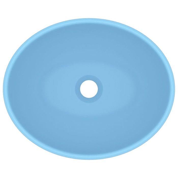 VidaXL Lavabo Ovale de Luxe Vasque à Poser de Toilette Lave-mains de Salle de Bain Cuisine Maison Intérieur Bleu Clair Mat 146923