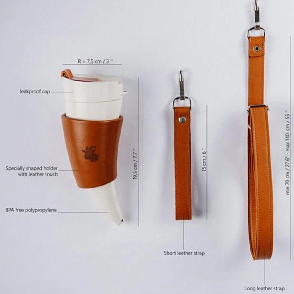 Faux Leather Strap Goat Horns Coffee Mug 230ml Water Bottle Portable Drinking Cup  Student