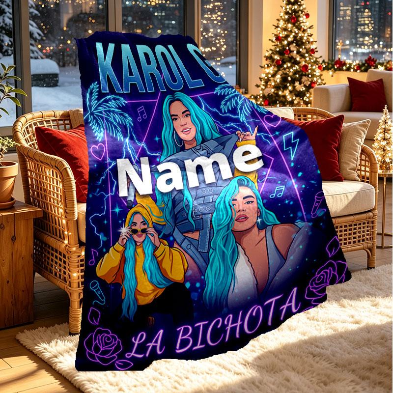 Custom Name Personalized Karol G Print Blanket, Home Decor, Bedroom, Sofa, Camping, Couch, Gifts for Birthday Christmas