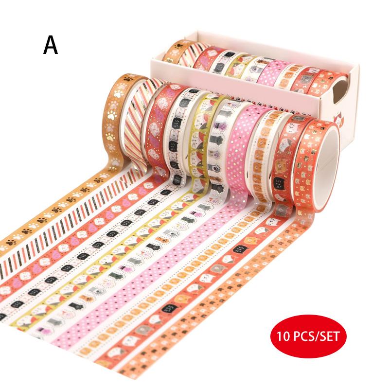 10 шт./компл. золотая фольга, бронзовая лента Васи, милая малярная лента, декоративная клейкая лента, наклейка для скрапбукинга, канцелярские принадлежности «сделай сам», наклейка