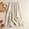 Women's Retro Embroidered Cotton-Linen Summer Skirt 2024 - Solid Color, Slim, Mid-Length