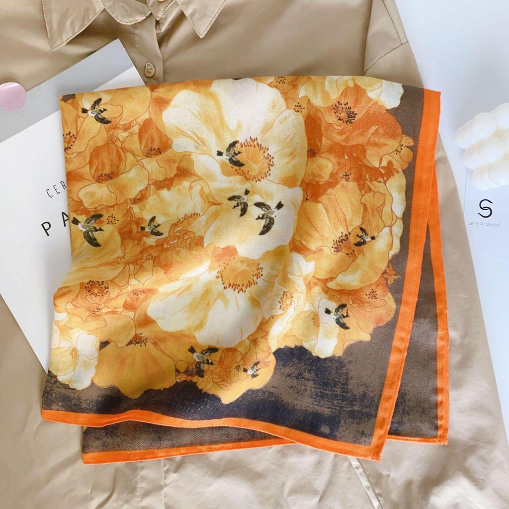 Korean Style Silk Square Scarf with Butterfly & Flower Print - Women's Fashion Accessory, Neck Tie, or Hair Scarf - Ideal Mother's Day Gift