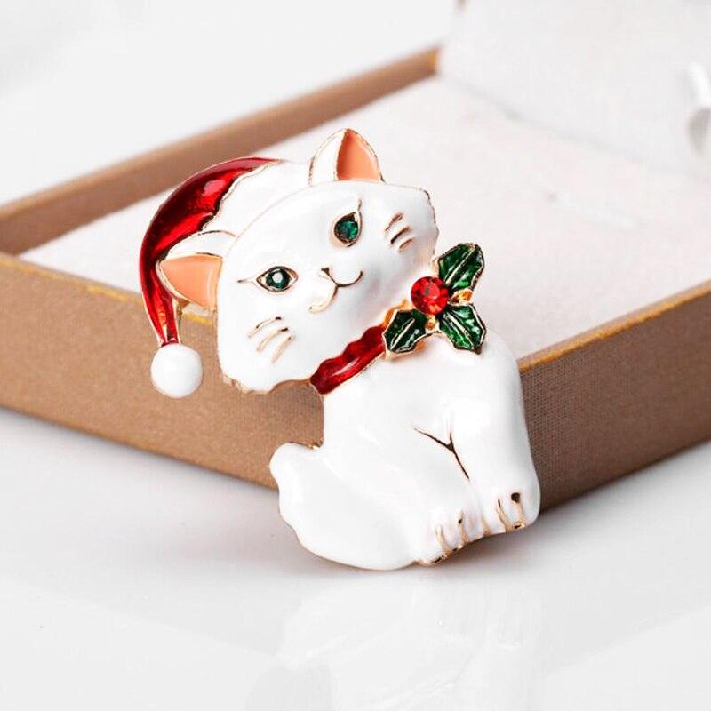 Blucome Рождественские белые черные кошки в форме аниме броши для женщин и мужчин, свитер, булавки для хиджаба