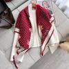 Autumn And Winter Triangle Scarf Polka Dot Kitten Print Double-Sided Warm Scarf Shawl Outer Cover Women