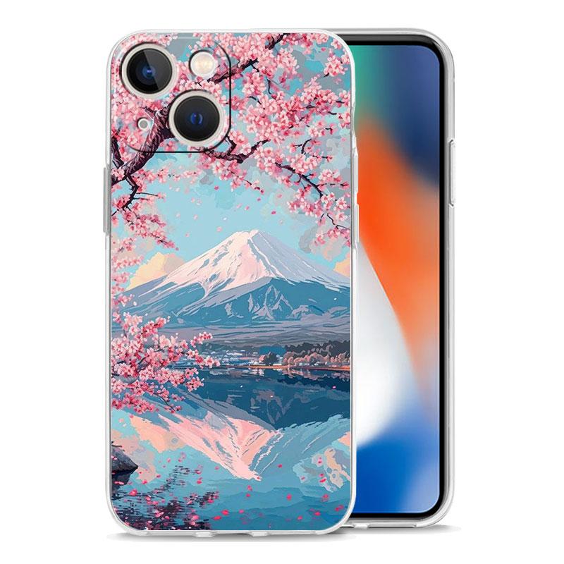 Чехол для iPhone 16 Чехлы iPhone 15 12 13 14 16 Pro Max X XR XS Max 15 Plus iPhone11 Обложка Япония Гора Фудзи Цветение сакуры