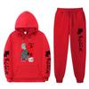 Мужской оверсайз комплект из худи и брюк Streetwear с мультяшным принтом, свободный крой, утепленный флисом, повседневный спортивный костюм