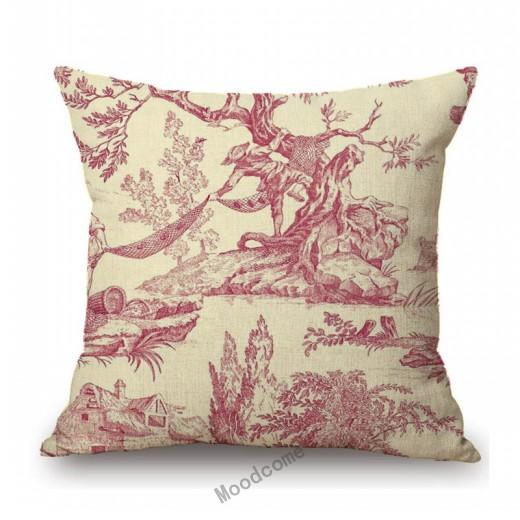 Navy Blue Delft Blue Toile De Jouy Pattern Design Royal Elegant Home Decorative Sofa Throw Pillowcase Cotton Linen Cushion Cover