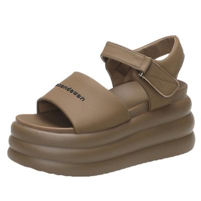 Модные 8,5 см массивные сандалии с открытым носком модная обувь для женщин летние новые повседневные босоножки из кожи на танкетке с платформой женские высокие каблуки крючки