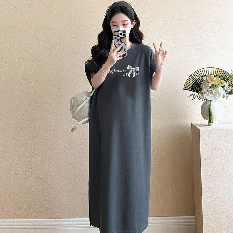 Юбка-футболка с короткими рукавами для женщин, летняя длинная юбка, которая закрывает живот и делает фигуру стройнее, повседневное платье длиной выше колена в стиле ниши