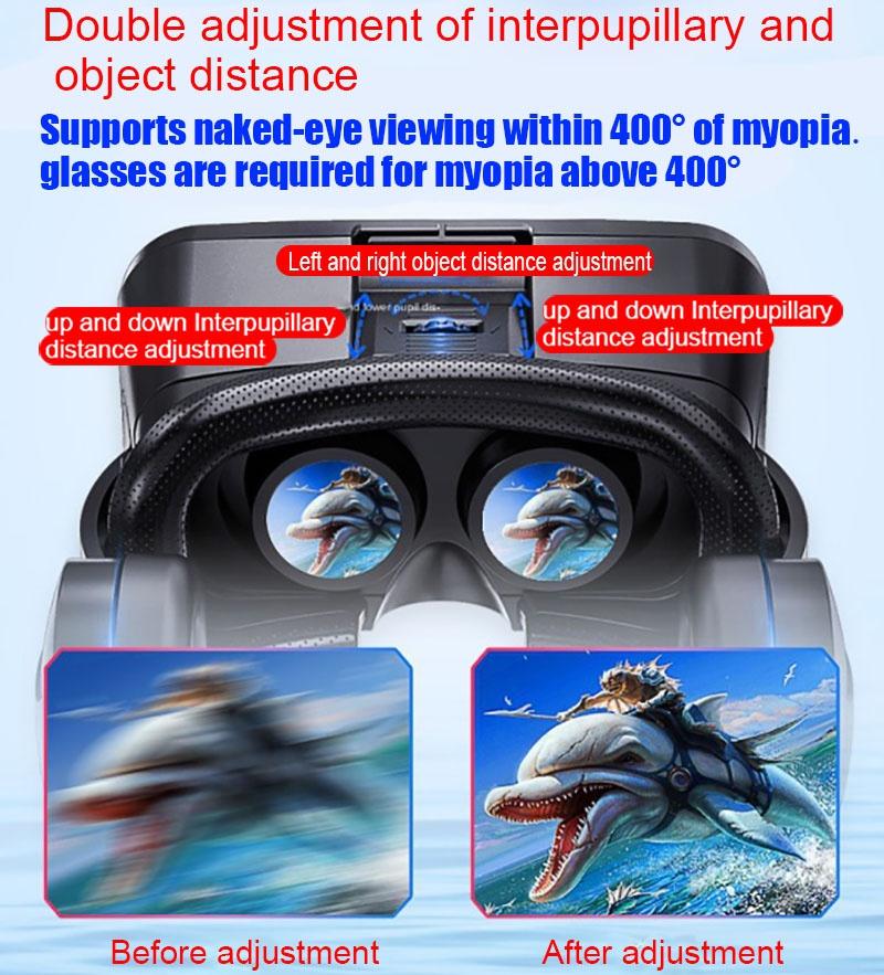 3D VR Glasses Virtual Reality Headset Bass Stereo Surround Headphone Games Movie VR Headset Wide Angle for 4.5-6.7 Inches Smartphones Remote Gamepad