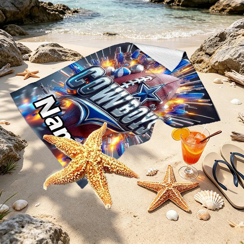 Custom Name Personalized Dallas Cowboys Print Beach Towel, for Trip Camping Beach Party Home Decor, Birthday Gift for Family & Friends