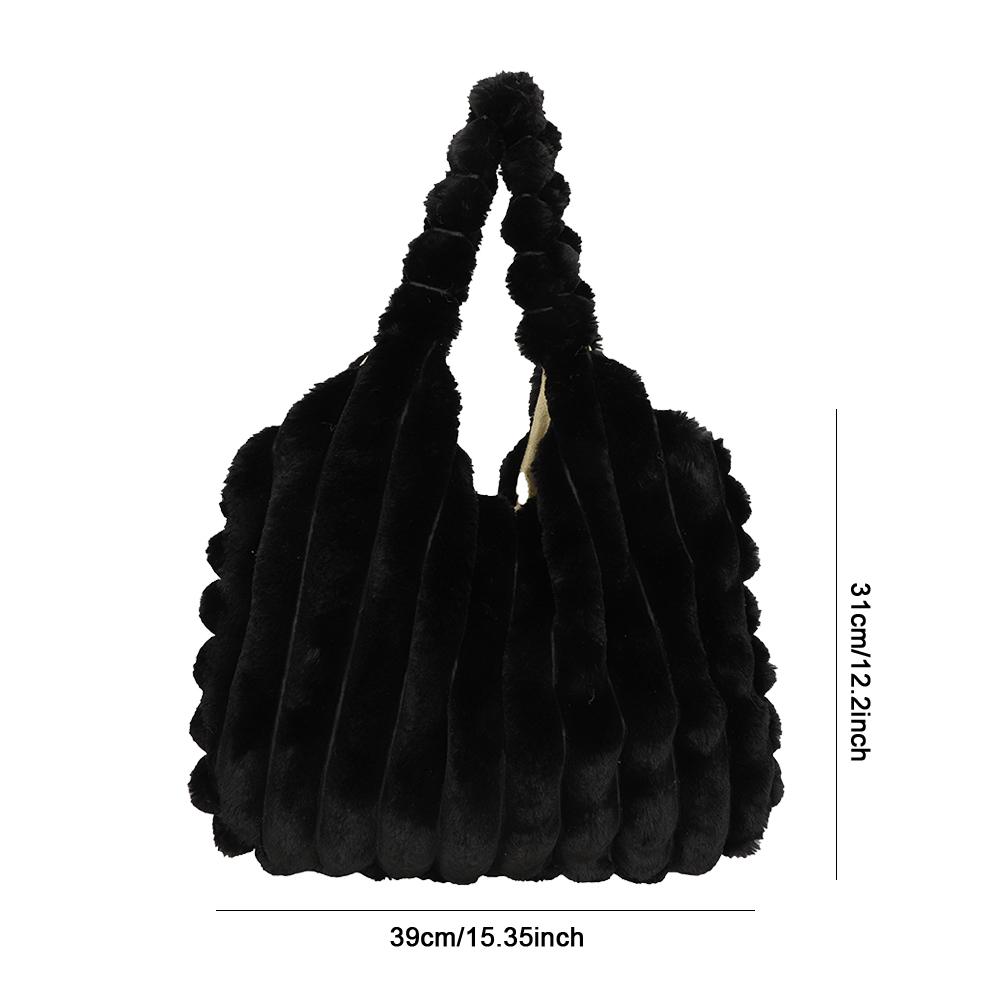 Women Plush Tote Handbag Large Capacity Soft Satchel Bag Versatile Fashion Casual Shopping Tote Bag