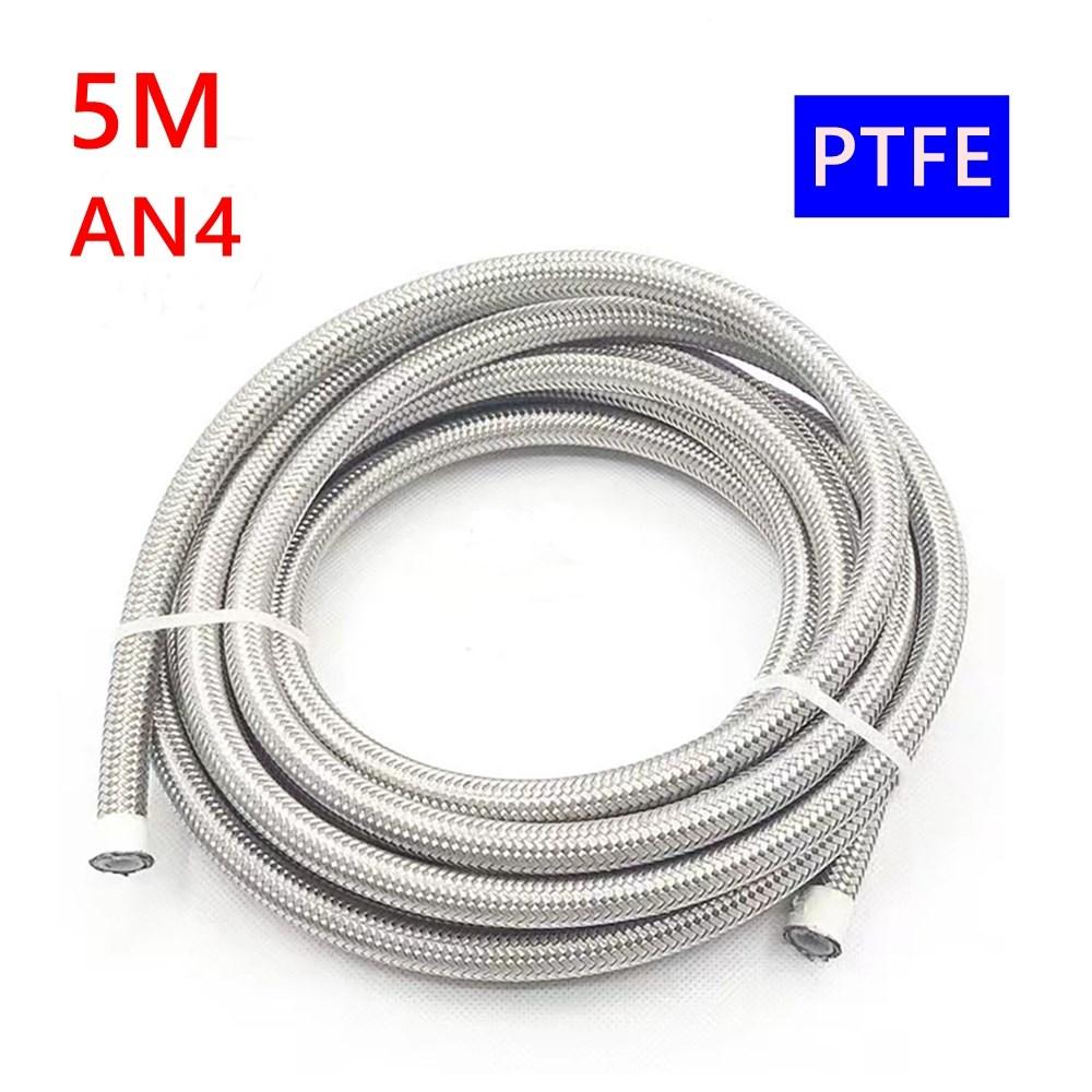 5M PTFE Universal Racing Hose AN4-AN12 Stainless Steel Braided Brake Hose Fuel Oil Line Oil Cooler Car Hose Pipe Black Silver