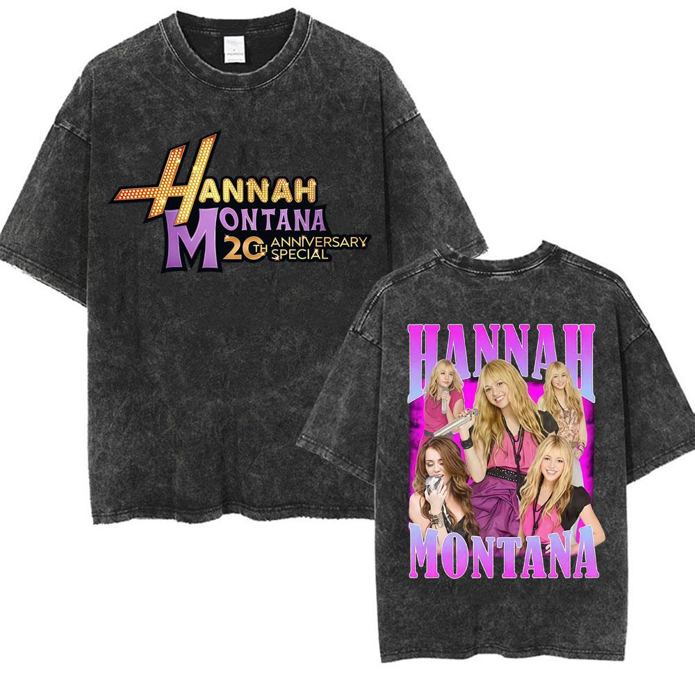 Miley Cyrus Hannah Montana Logo T Shirt Men Women Summer Casual Vintage Washed T Shirts Unisex Fashion Aesthetic Hip Hop T-shirt