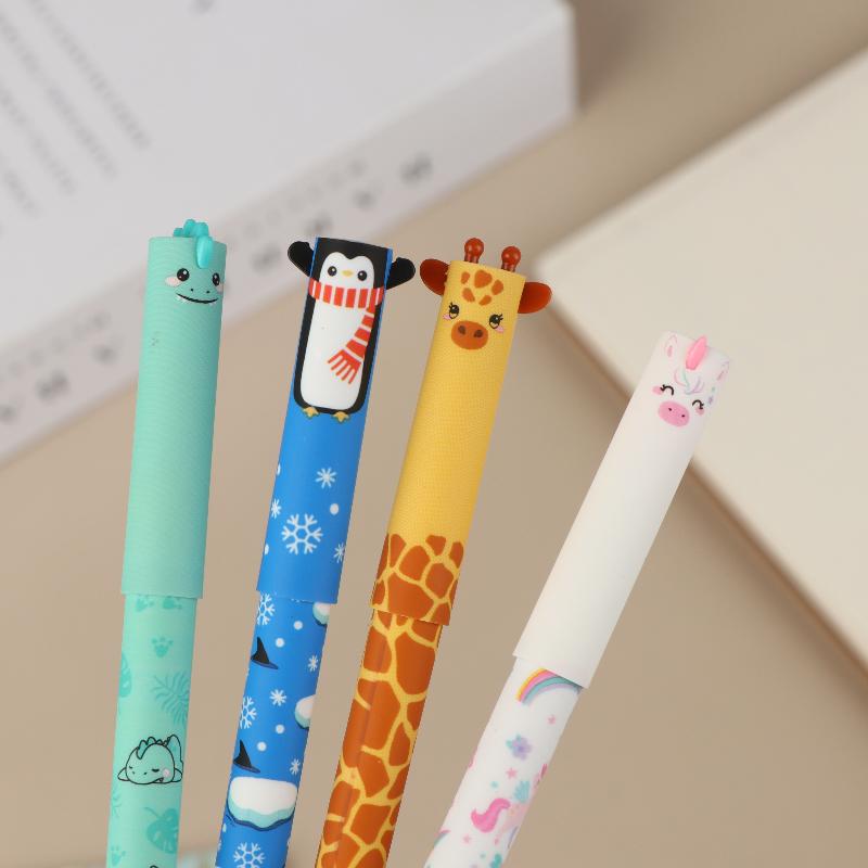 7Pcs Pen Bee Rabbit Giraffe 0.5Mm Colored Pen Core Neutral Pen Cartoon Animals Erasable Gel For Writing School Supplies