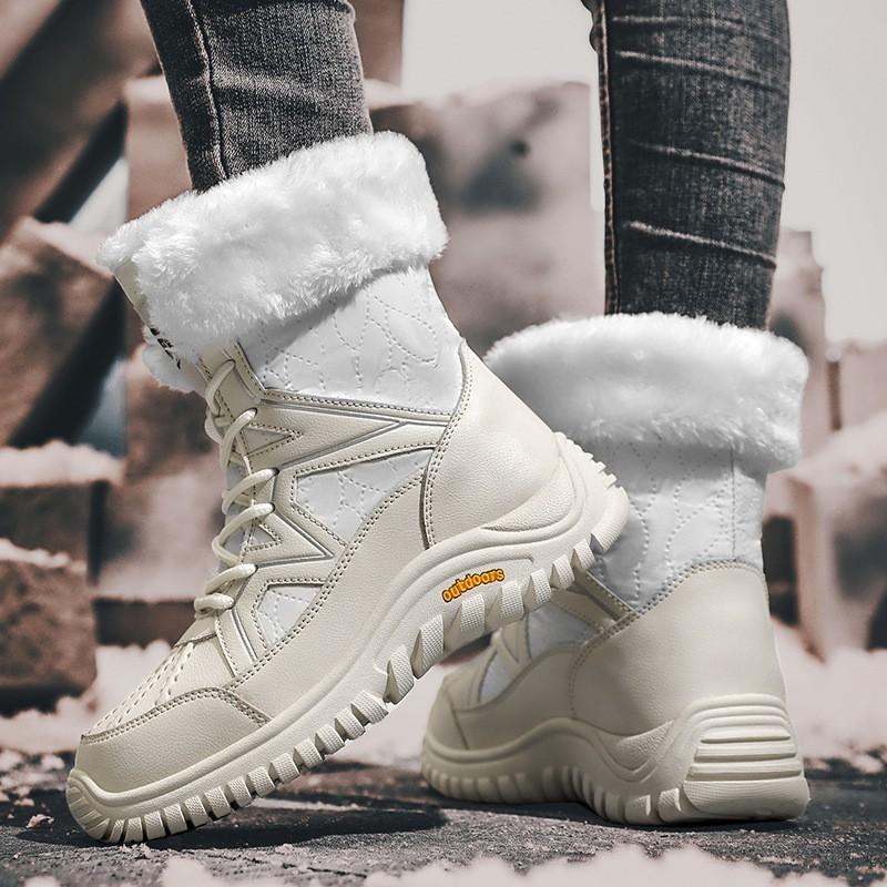 Womens Winter Warm Thick Sole Snow Boots Mid-Calf PU Cotton Lined Waterproof Slip-Resistant Comfortable Walking Shoes
