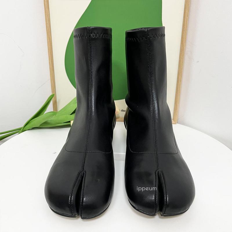 IPPEUM Women Boots Split Toe Shoes Black Leather Pu Round Heel 3 CM 2024 New Plus Size 43 Autumn Winter Ankle Boots