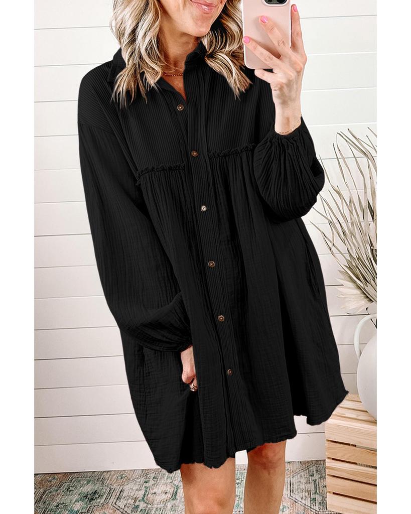 Azura Exchange Patchwork Crinkle Puff Sleeve Shirt Dress