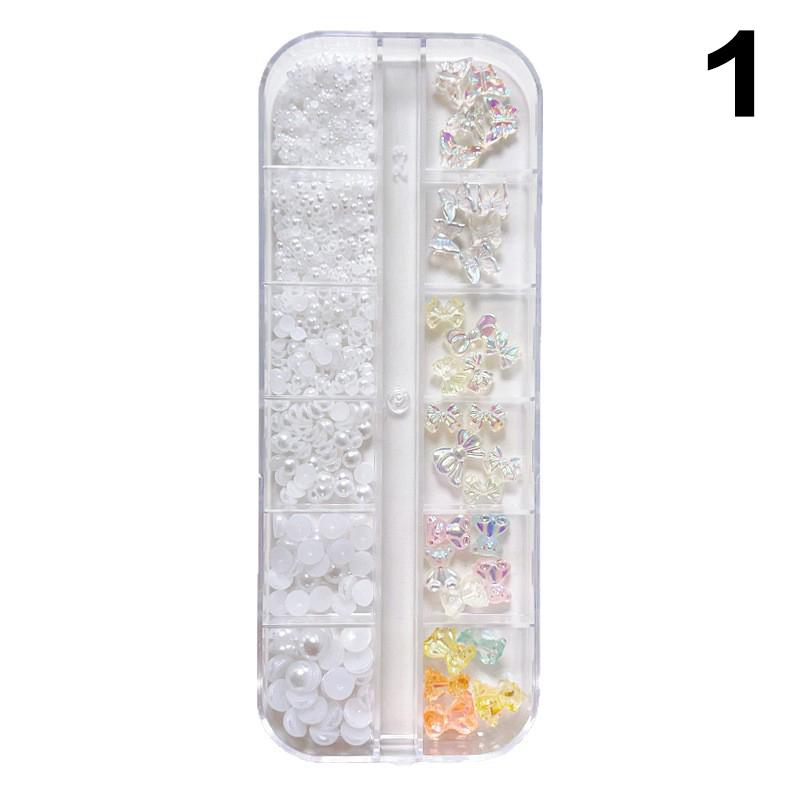 Butterfly Pearl Charms Resin Bowknot Manicure Decorations Nail Art Supplies 12 Grids Aurora Mini 3D Nail Art Kit