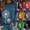Women Fashion Dandelions Print Blouse Tops Long Sleeve Sweatshirt