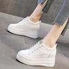 Fashion 8.5cm Platform Wedge Sneakers Height Increased Shoes Genuine Leather for Women Spring Autumn Shoes White