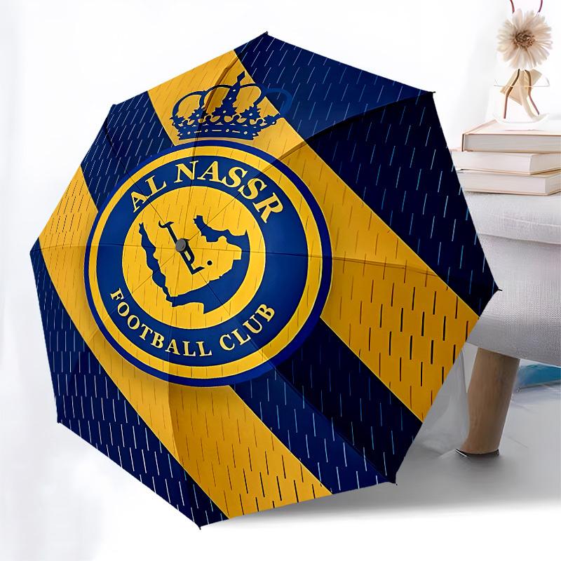 Al Nassr, Football Club Automatic Opening and Closing, 8 rib Structure Portable Umbrella, Suitable for Men and Women in All Seasons Perfect