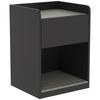Modern Bedside Table, Slim Nightstand with Drawer, Shelf and Cable Holes, Black and Grey Wood Effect
