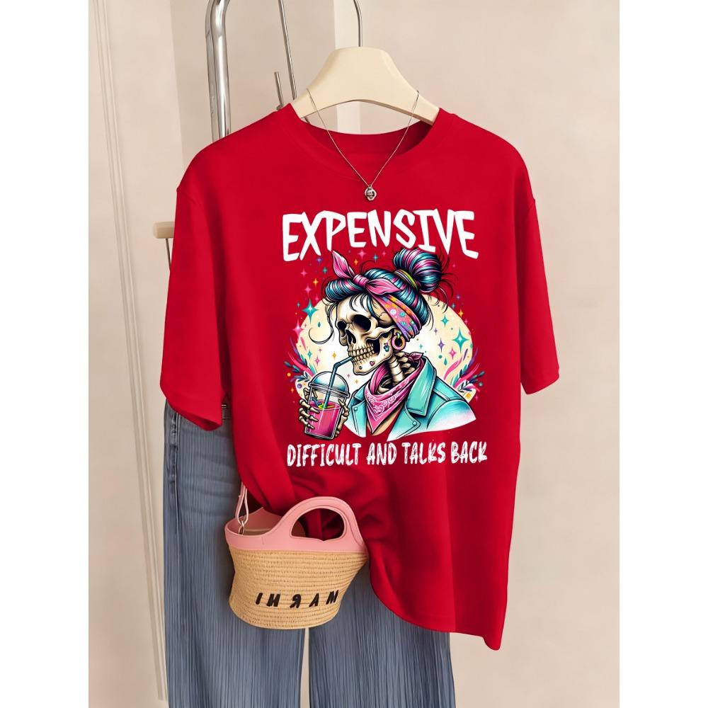 Дорогие Отвечает Назад Напиток Мода Принт Черепа Женская Футболка Летняя Модная Футболка Повседневная Короткая Женская Уличная Одежда