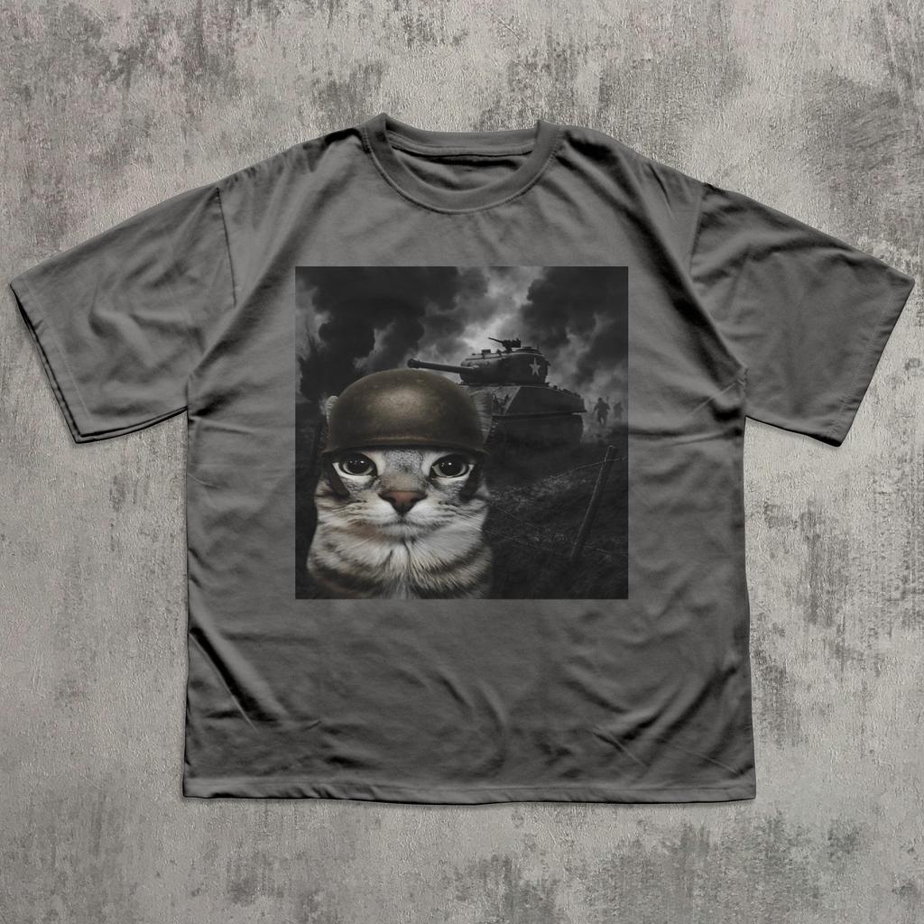 Cat in Battlefield Funny Meme Shirt, Stupid Gifts, Silly Cats T-shirt, Kitten Soldier Tshirt, Weird Shirts, Cringey Tees, Cat Lover Gifts