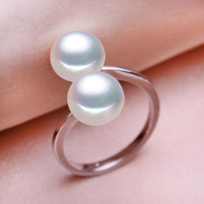 seniko Double Natural Freshwater Pearl Rings For Women Fashion Female Ring Pearl Jewelry Adjustable Ring