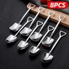 New 4/8PCS Shovel Spoons Stainless Steel TeaSpoons Creative Coffee Spoon For Ice Cream Dessert Scoop Tableware Cutlery Set