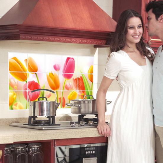 Oil-proof Kitchen Wall Sticker Rose Tulip Flower Dolphin Dandelion Self-adhesive Waterproof Heat Resistant Bathroom Kitchen Wall Art Decal Decoration