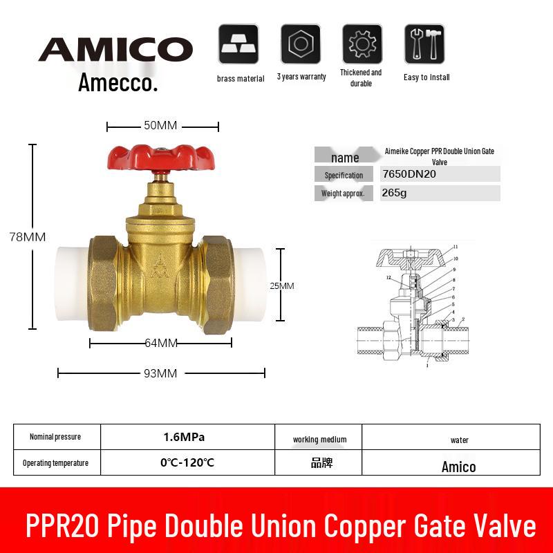 Emiko PPR Hot/Cold Water Gate Valve with Copper Core - 25 Pipe 7650