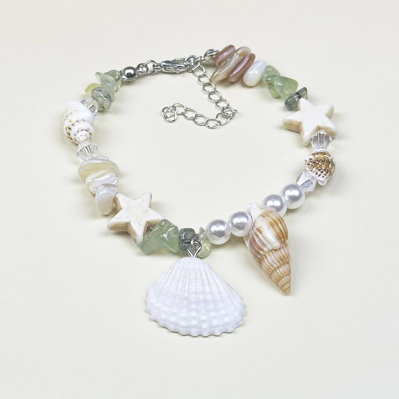 Handmade Seashell & Crushed Stone Bracelet with Lobster Clasp - Perfect Summer Travel Souvenir