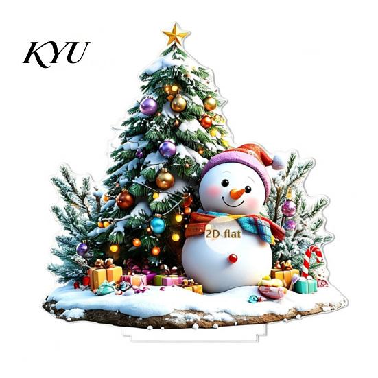 Xmas Town Scene Ornaments Christmas Village Houses Table Decoration, Snow Patterns 2D Acrylic Snowman Ornament, Decorative Centerpieces for