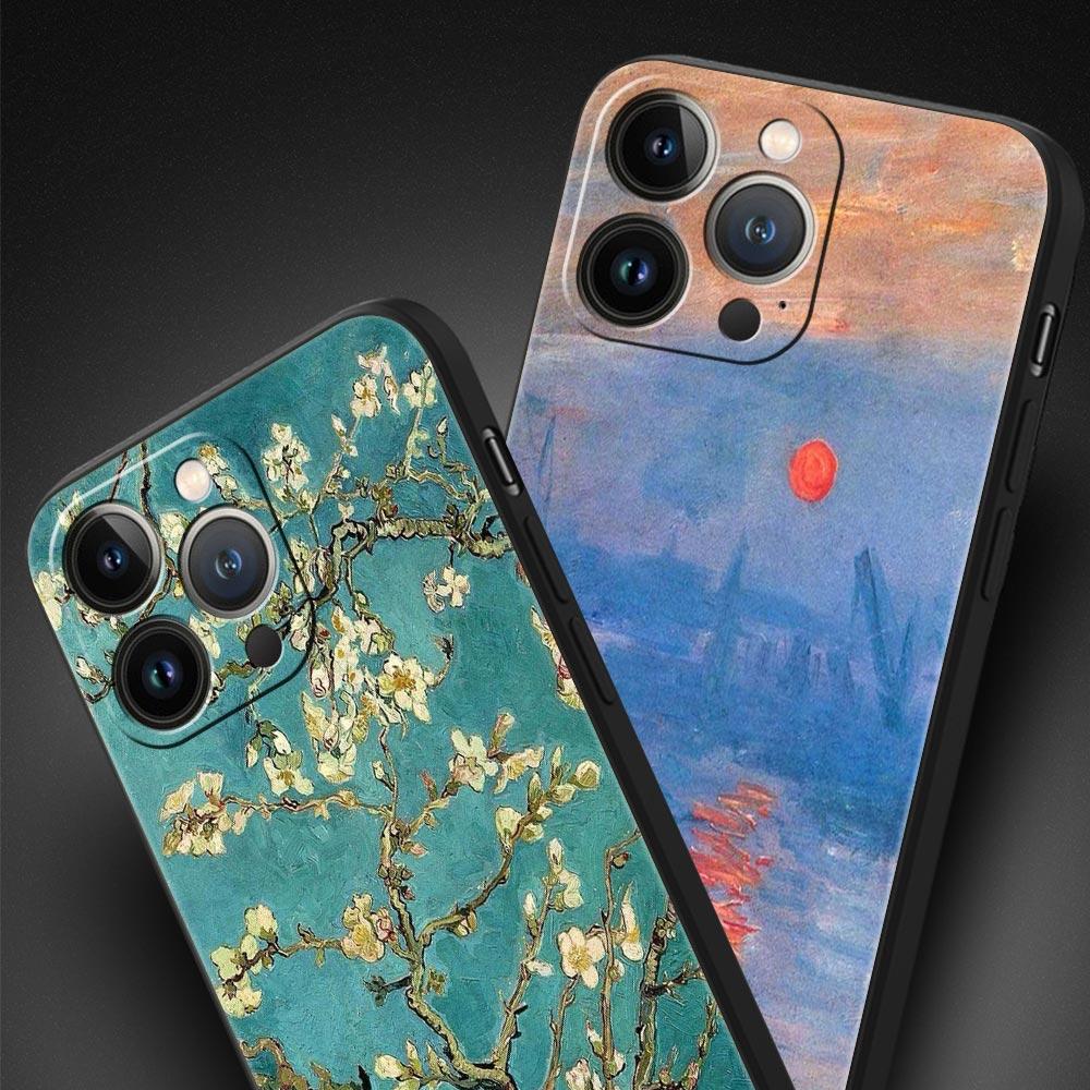 Claude Monet Garden Paint Art Phone Case For iPhone 17 16 15 Pro Max 11 12 13 14 7 8 Plus SE 2020 X XR XS Cover Soft Black