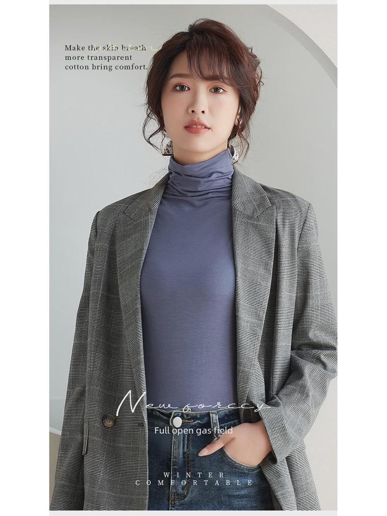 Женский топ-топ из модала с высоким воротом и длинными рукавами, осень 2023 года