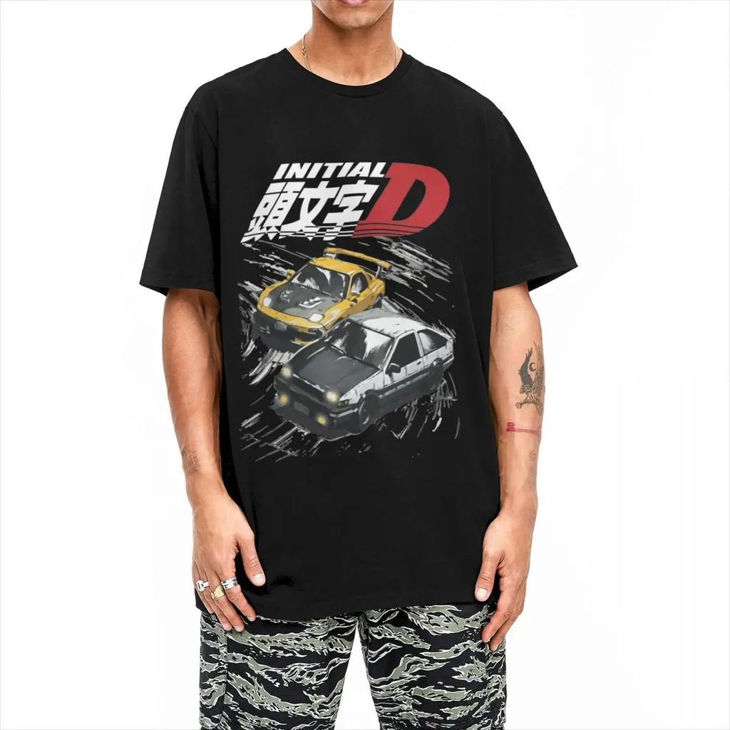 Initial D Merch Tandems AE86 Vs FD Rx-7 Shirt Men Women's 100% Cotton Fashion Drift Racing Car T-shirt Short Sleeve Clothes