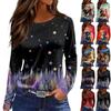 Женская модная повседневная свободная футболка с принтом и круглым вырезом с разрезом и длинным рукавом, женский топ