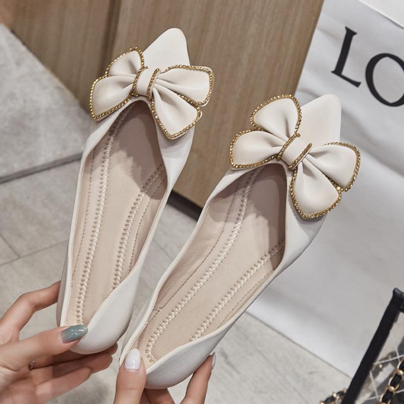 Женские туфли на плоской подошве с мягкой подошвой, модная брендовая женская обувь, остроносые мокасины с бантом 2024 года, туфли без застежек, женские туфли
