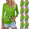Women's Casual Fashion Sexy Comfortable Christmas Print V-Neck Button Three-quarter Sleeve Top