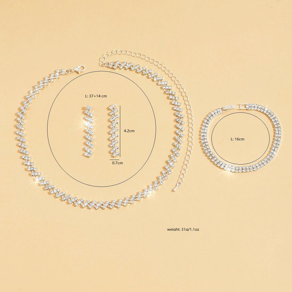 Ювелирные изделия Ожерелье с бриллиантами Три набора Универсальное Простое Свадебное Стразы Ключичная цепочка Цепочка на шею Ювелирные изделия