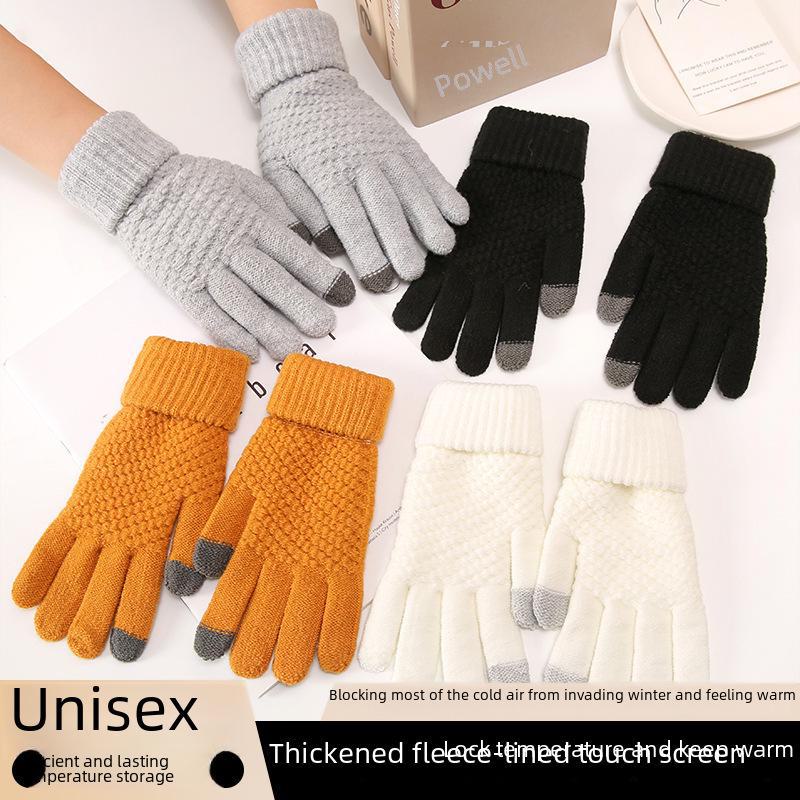 Women's Thick Velvet Winter Touchscreen Gloves - Warm, Cold-Proof Cycling Gloves with Wool Pineapple Pattern for Men and Women.