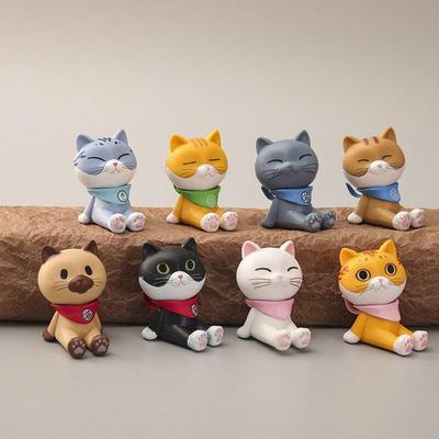 Набор из 8 фигурок сидящих кошек, Анимированная мультяшная, Милый котенок, Фигурка, Украшение для дома, Настольное украшение, Коллекция, Подарок для любителей кошек