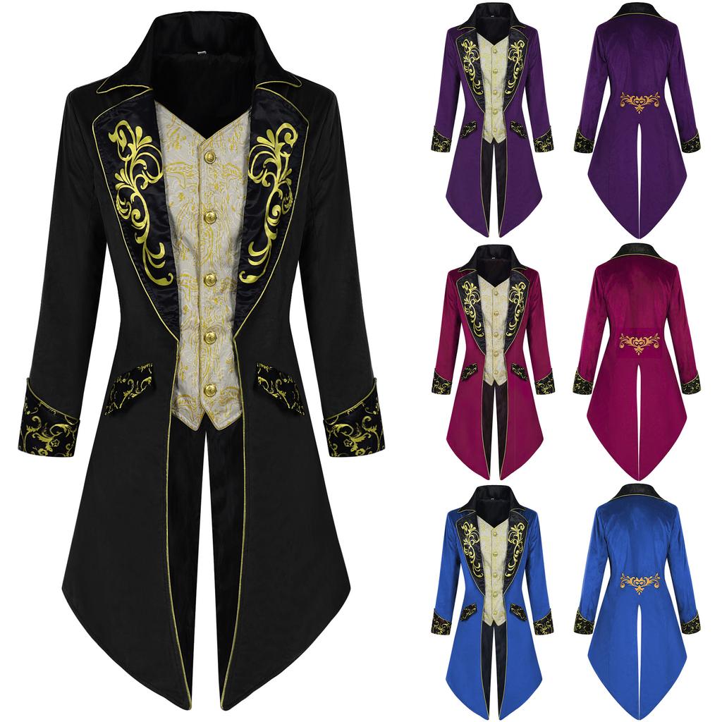 Men's Steampunk Coat Tuxedo Medieval Costume Gothic Victorian Frocker Uniform Party Retro Casual Halloween Tailcoat Jackets